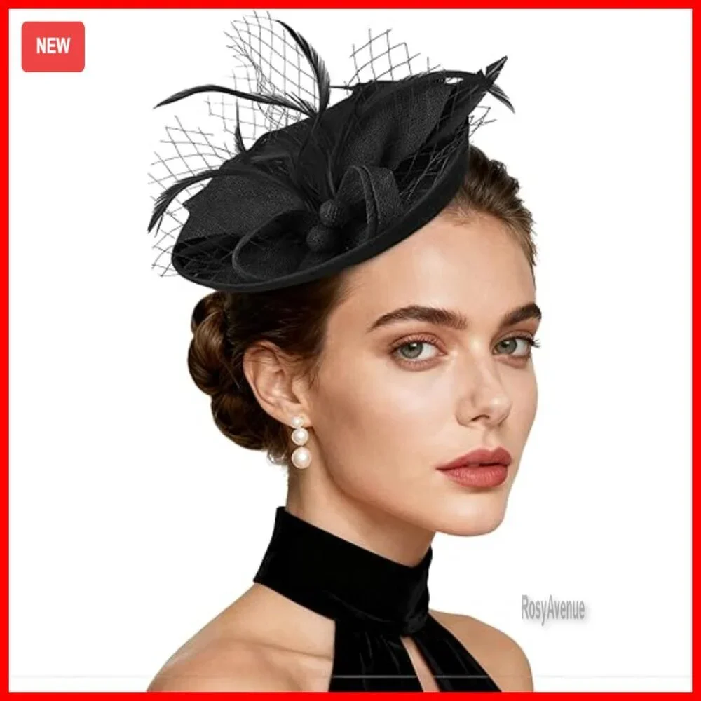 Women's Fascinator Hat with Feathers Mesh Headband Clip for Wedding Tea Party
